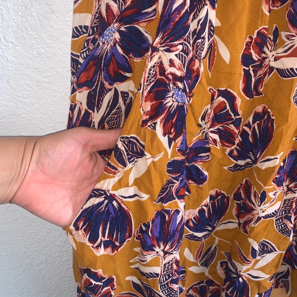 Garnet Hill Mustard Yellow Floral V-Neck Cap Sleeve Pocket Shift Dress Size 10 - Picture 4 of 7